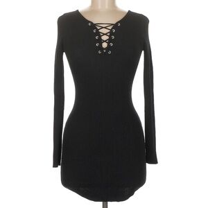 Planet Gold Black Lace-Up Long Sleeve Sweater Dress M6JD264 (S) NWT